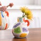 Colorful Artistic Hand-Painted Ceramic Vase - Dual Handle Pot Style - Colourful Striped Home Decor Accent