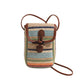 Blue And Khaki Boho Chic Woven Straw Crossbody Bag - Colourful Striped Mini Phone Pouch with Toggle Closure