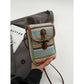 Blue And Khaki Boho Chic Woven Straw Crossbody Bag - Colourful Striped Mini Phone Pouch with Toggle Closure