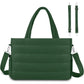 Dark Green Stylish Quilted Nylon Tote Bag - Large Capacity Diaper Nappy Bag for Travel & Stroller with Adjustable Straps