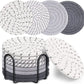 Grey Absorbent Woven Cotton Coasters - Set of 8 with Metal Holder - Heat Resistant Drink Mats for Table Protection