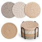 Khaki Absorbent Woven Cotton Coasters - Set of 8 with Metal Holder - Heat Resistant Drink Mats for Table Protection