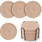 Beige Absorbent Woven Cotton Coasters - Set of 8 with Metal Holder - Heat Resistant Drink Mats for Table Protection
