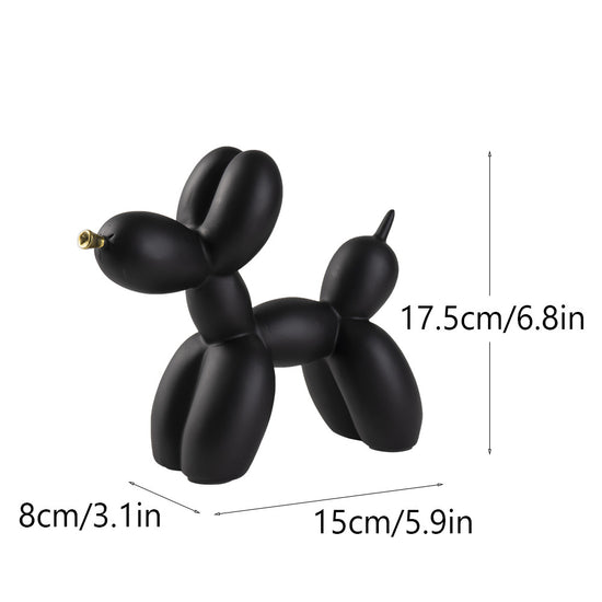 Black Modern Resin Balloon Dog Sculpture - Playful Art Figurine with Golden Snout Accent