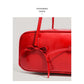 Red Chic PU Leather Baguette Shoulder Bag - Elegant Bow Accent Underarm Handbag for Women