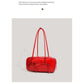 Red Chic PU Leather Baguette Shoulder Bag - Elegant Bow Accent Underarm Handbag for Women
