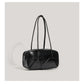 Black Chic PU Leather Baguette Shoulder Bag - Elegant Bow Accent Underarm Handbag for Women