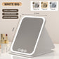 White Large Foldable LED Makeup Mirror - Portable Desktop Vanity with 3 Color Lights, Stepless Dimming & Adjustable Stand