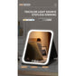 White Large Foldable LED Makeup Mirror - Portable Desktop Vanity with 3 Color Lights, Stepless Dimming & Adjustable Stand