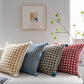 Beige and Green 3D Checkered Cushion Cover with Pom Poms - Soft Decorative Pillow Case for Sofa & Living Room (45x45cm, Cover Only)