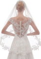 White Elegant Short Bridal Veil - Single Tier with Delicate Lace Applique Edge - Wedding Hair Accessory