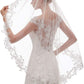 White Elegant Short Bridal Veil - Single Tier with Delicate Lace Applique Edge - Wedding Hair Accessory