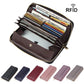 Wine Red Premium Genuine Leather RFID Blocking Long Wallet - Unisex Multi-Card Organizer Clutch with Zip-Around Closure