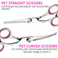 Pink and Silver Complete 5-Piece Pet Grooming Scissors Kit - Stainless Steel Straight, Curved & Thinning Shears with Comb & PU Case (6.0 Inch)