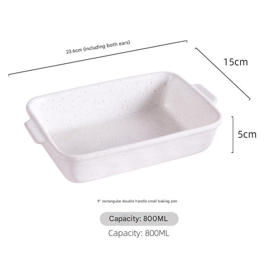 White Elegant Speckled Ceramic Rectangular Baking Dish - 800ML Oven & Microwave Safe Casserole Pan with Handles