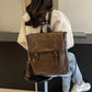 Brown Vintage Style PU Leather Backpack - Large Capacity Women&