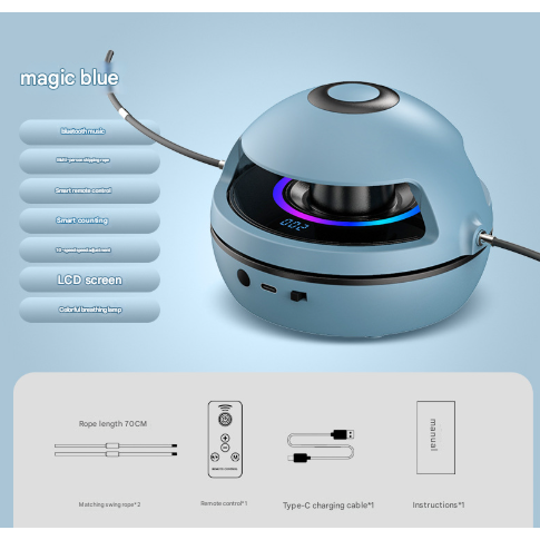 Blue Smart Electric Jump Rope Machine with Bluetooth Music, Remote Control & LED Lights