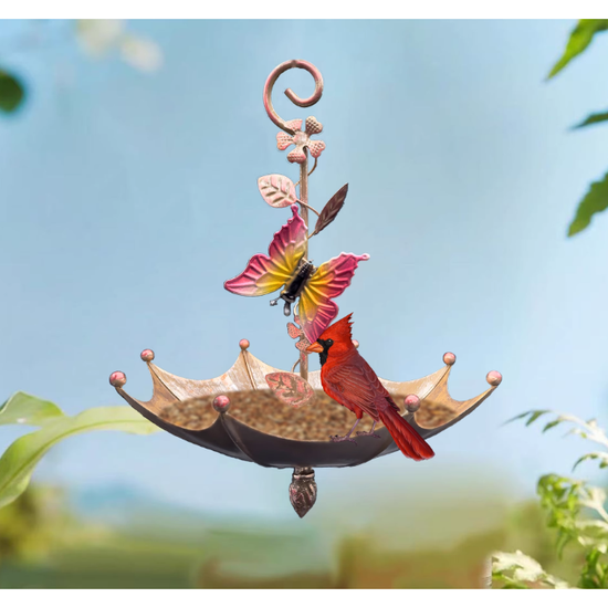 Butterfly Charming Hanging Umbrella Bird Feeder - Decorative Outdoor Garden Accent