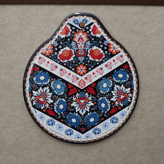 Blue-red Set of 4 Embossed Ceramic Paddle Mats - Assorted Bohemian Pattern Heat Resistant Pads