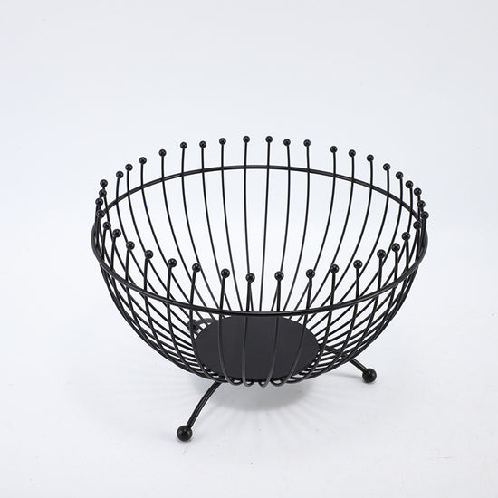 Small Feet Black Modern Metal Wire Fruit Basket Bowl - Countertop Storage for Fruit & Snacks