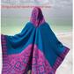 Hundred Flowers in Blue Soft Faux Cashmere Poncho Cape - Oversized Winter Shawl Wrap (130x150cm)