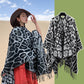 Black-white Bold Leopard Print Poncho Cape - Women&