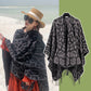 Black-grey Bold Leopard Print Poncho Cape - Women&