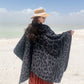 Black-grey Bold Leopard Print Poncho Cape - Women&