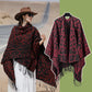 Wine-red Bold Leopard Print Poncho Cape - Women&