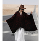 Wine-red Bold Leopard Print Poncho Cape - Women&
