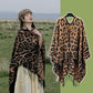 Khaki Bold Leopard Print Poncho Cape - Women&