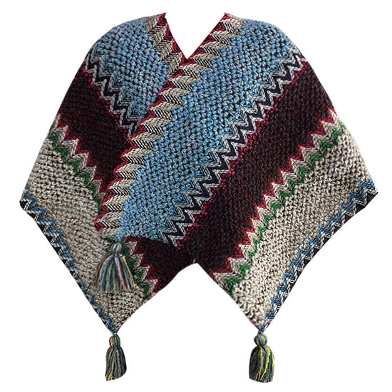 Azure Cozy Knitted Poncho Cape - Thick Mohair Blend Winter Shawl Wrap (106x135cm)