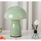 Stripe-Pure Green Retro Swirl Glass Mushroom Table Lamp - LED Bedside Night Light