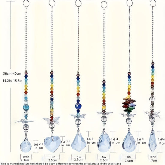 Set of 6 Crystal Suncatcher Hanging Ornaments - Butterfly Star Moon Prism Window Decor
