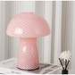 Stripe-Pure Pink Retro Swirl Glass Mushroom Table Lamp - LED Bedside Night Light