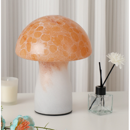 Speckled Orange Retro Swirl Glass Mushroom Table Lamp - LED Bedside Night Light