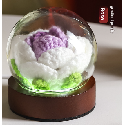 Gradient Purple Rose Knitted Flower LED Dome Lamp - USB Touch 3-Color Night Light