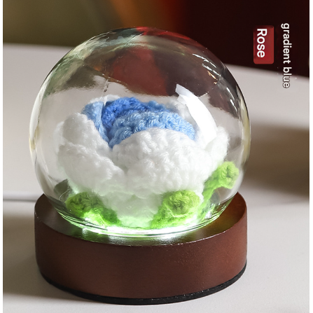 Gradient Blue Rose Knitted Flower LED Dome Lamp - USB Touch 3-Color Night Light