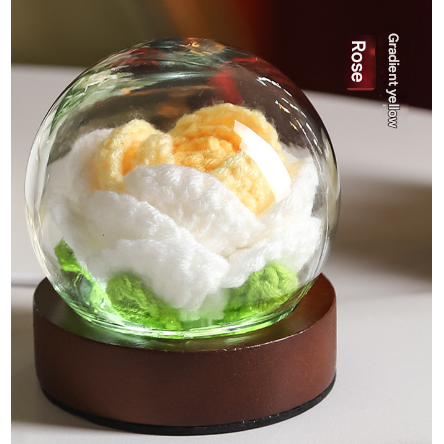 Gradient Yellow Rose Knitted Flower LED Dome Lamp - USB Touch 3-Color Night Light