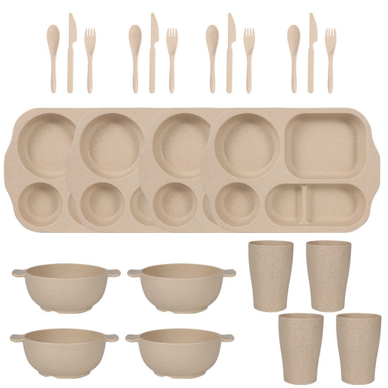 Beige Durable Eco-Friendly Wheat Straw Dinnerware Set - 24 Pieces with Plates, Bowls, Cups & Cutlery