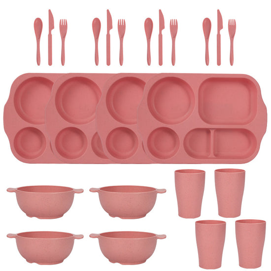 Pink Durable Eco-Friendly Wheat Straw Dinnerware Set - 24 Pieces with Plates, Bowls, Cups & Cutlery