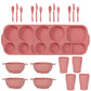 Pink Durable Eco-Friendly Wheat Straw Dinnerware Set - 24 Pieces with Plates, Bowls, Cups & Cutlery