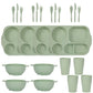 Green Durable Eco-Friendly Wheat Straw Dinnerware Set - 24 Pieces with Plates, Bowls, Cups & Cutlery