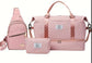 Pink Stylish 3-Piece Quilted Travel Bag Set - Weekender Duffel with Shoe Compartment, Sling Bag & Cosmetic Pouch