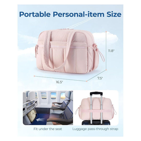 White Large Capacity Quilted Travel Tote Bag - Waterproof Gym Duffel with Wet Pocket (42x19x30cm)