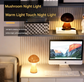 Dun-dun Model Dark Brown Solid Wood Mushroom LED Table Lamp - Rechargeable Touch Control Bedside Night Light (Large)