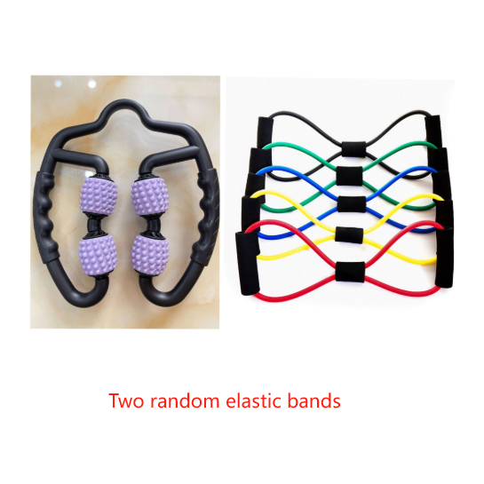 Purple Set of 2 Foam Roller Ring Leg Massagers with 2 Resistance Bands - Muscle Relief Kit