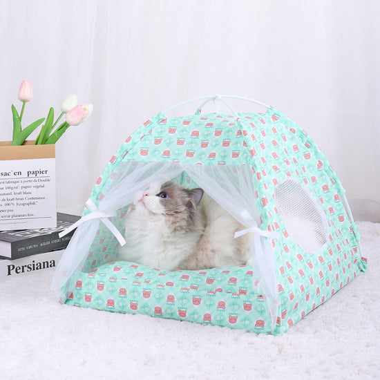S 35*35CM 5 Catties Within The Pet Green Bear Cooling Summer Pet Tent - Portable Foldable Breathable Outdoor Cat House Shelter