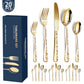 Gold Elegant 20-Piece Stainless Steel Cutlery Set with Floral Design - Dinner & Steak Knives, Forks, Spoons