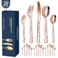 Rose Gold Elegant 20-Piece Stainless Steel Cutlery Set with Floral Design - Dinner & Steak Knives, Forks, Spoons